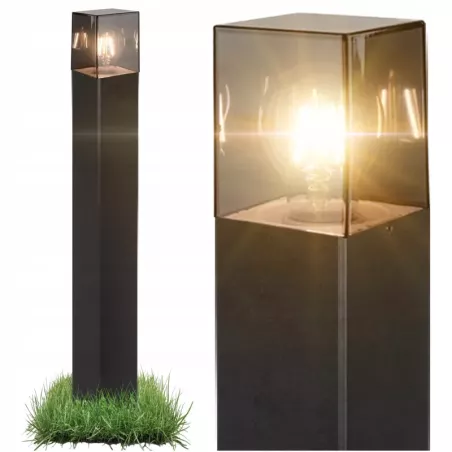 Lampa LED Ogrodowa stojąca słupek 80cm E27 CZARNA kwadrat, klosz dymiony-5904703019619