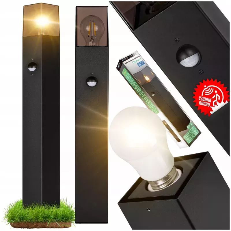 Lampa ogrodowa słupek wolnostojący zewnętrzny 60cm E27 + czujnik ruchu PIR-5904703019671