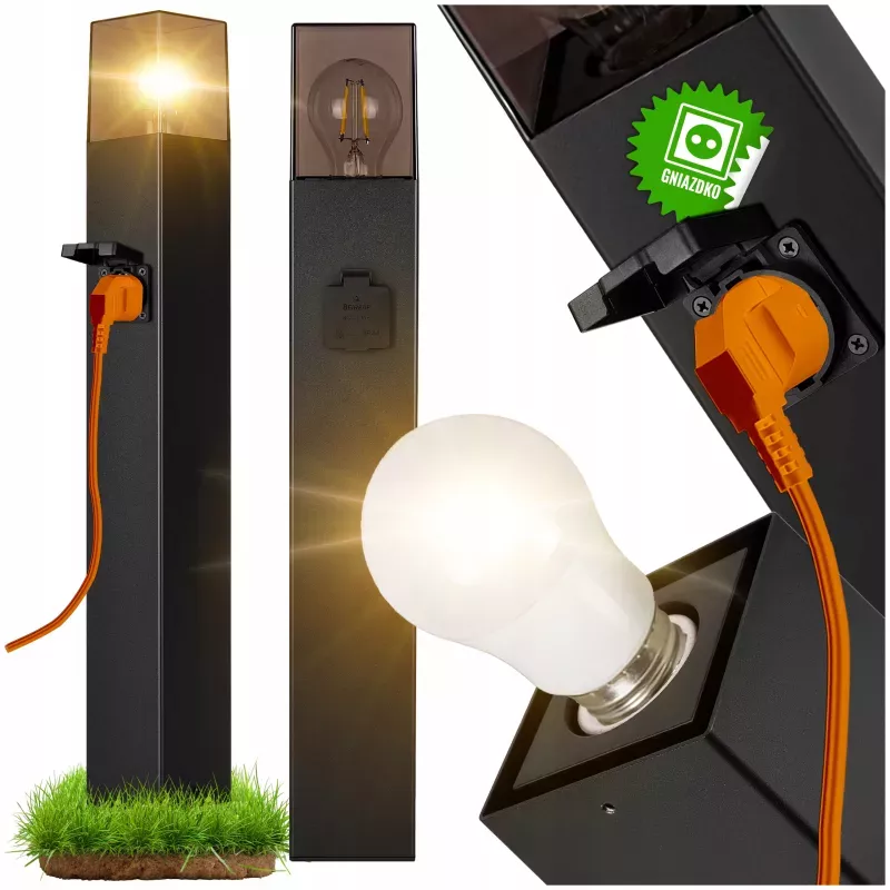 Lampa LED Ogrodowa stojąca słupek 60cm zewnętrzna E27 1x GNIAZDO 230V IP44-5904703019664