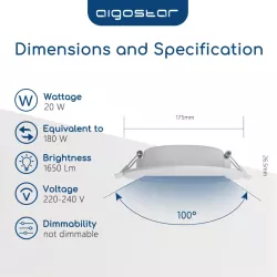 Downlight podtynkowy LED E6 20W biały ciepły - 8433325210120