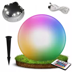 Lampa ogrodowa Kula solarna RGB LED 30cm wbijana naziemna biała mleczna-5908263383777
