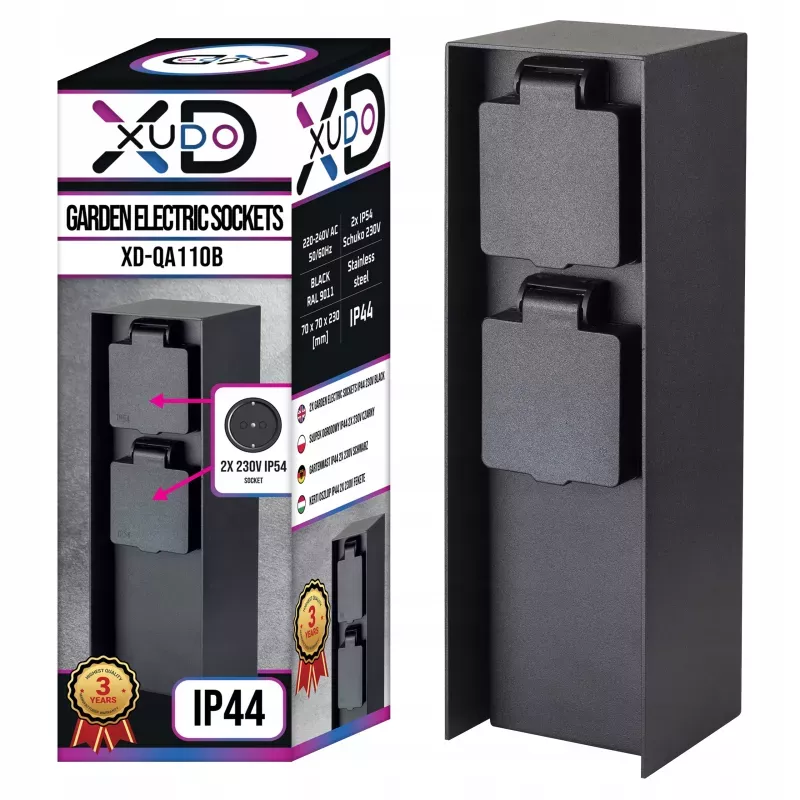 Lampa ogrodowa stojąca słupek LED gniazdo 2x 230V XUDO czarny IP44-5904703009658