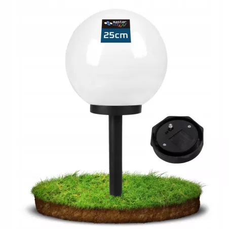 Lampa solarna ogrodowa Kula LED 25cm wbijana naziemna biała mleczna-5904703018933