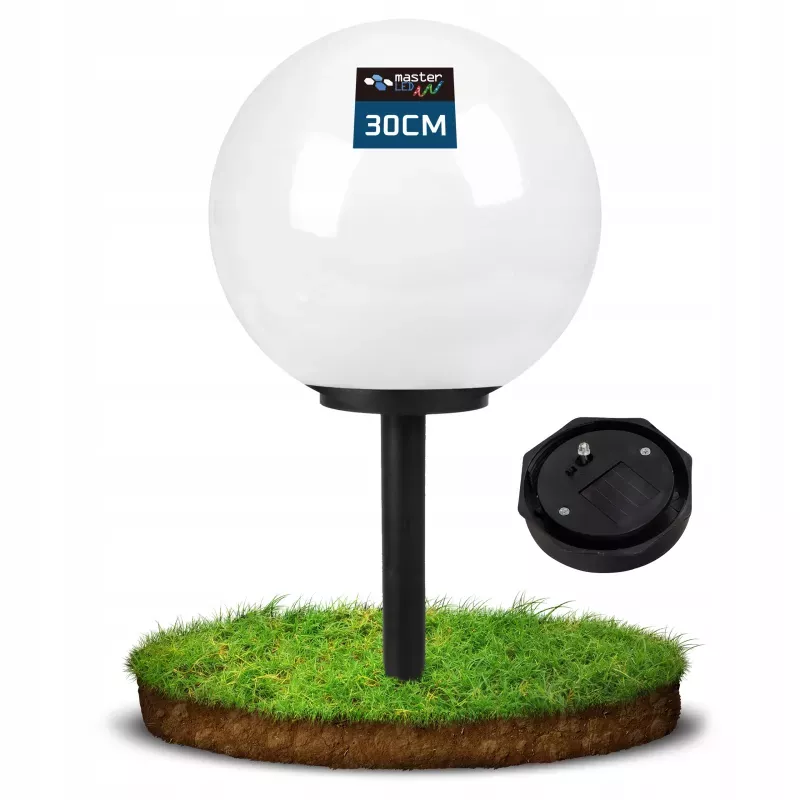 Lampa solarna ogrodowa Kula LED 30cm wbijana naziemna biała mleczna-5904703018926
