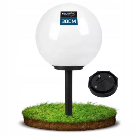 Lampa solarna ogrodowa Kula LED 30cm wbijana naziemna biała mleczna-5904703018926