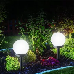 Lampa solarna ogrodowa Kula LED 30cm wbijana naziemna biała mleczna-5904703018926