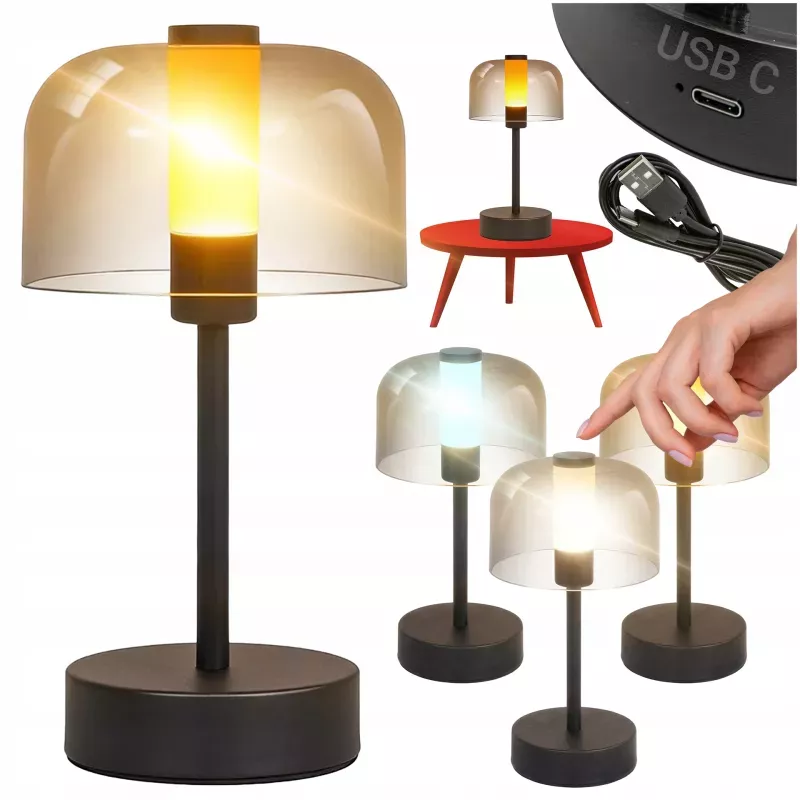 Lampa stołowa przenośna Kampi 3 barwy światła 3CCT akumulator USB czarna-5904703029144