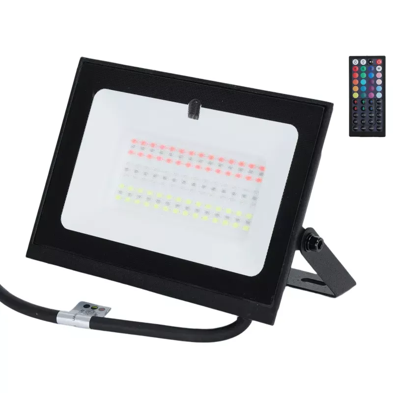Halogen kolorowy naświetlacz LED RGB w kolorze czarnym 50W z pilotem - 8433325000752