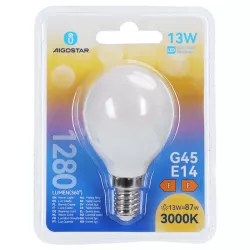 Żarówka LED mleczna kulka G45 E14 13W biała ciepła 3000K jasna 1280lm - 8433325350604