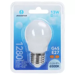 Żarówka LED mleczna kulka G45 E27 13W biała zimna 6500K jasna 1280lm - 8433325350697
