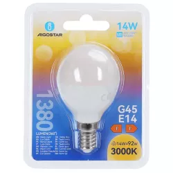 Żarówka LED mleczna kulka G45 E14 14W biała ciepła 3000K jasna 1380lm - 8433325350741