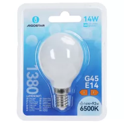 Żarówka LED mleczna kulka G45 E14 14W biała chłodna 6500K jasna 1380lm - 8433325350765
