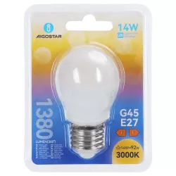 Żarówka LED mleczna kulka G45 E27 14W biała ciepła 3000K jasna 1380lm - 8433325350802