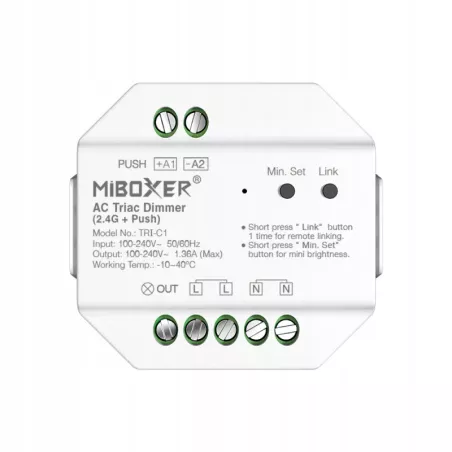 MiBoxer TRI-C1 Ściemniacz Dimmer AC 100-240V 2.4GHz RF Push 0-100% 150/300W-6970602181824