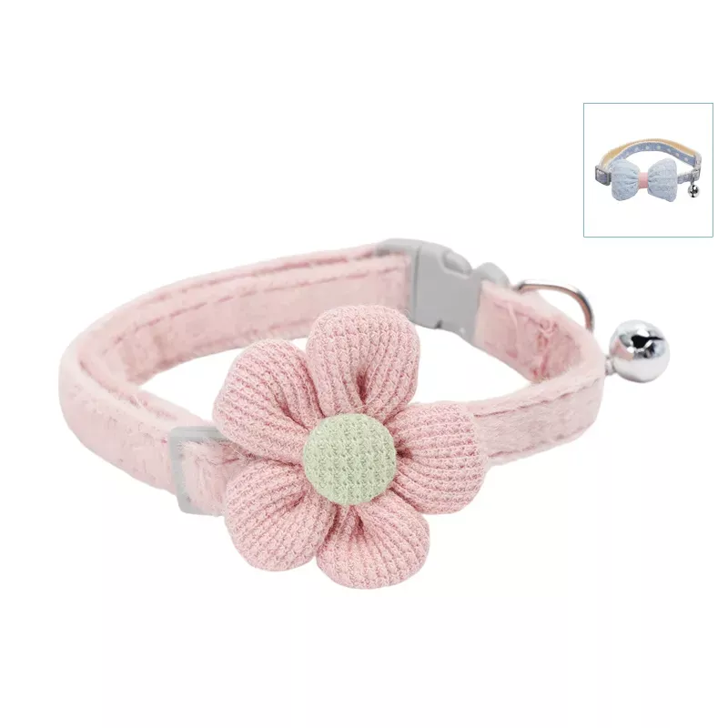 Elegancka obroża dla kota z kokardką lub kwiatkiem i dzwoneczkiem 30cm - 8719138143566