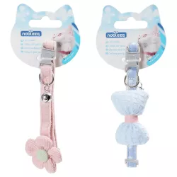 Elegancka obroża dla kota z kokardką lub kwiatkiem i dzwoneczkiem 30cm - 8719138143566