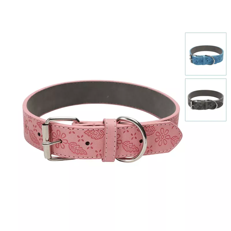 Obroża dla psa skórzana PU z tłoczonym wzorem liści rozmiar XXL 4x67cm - 8719138143627