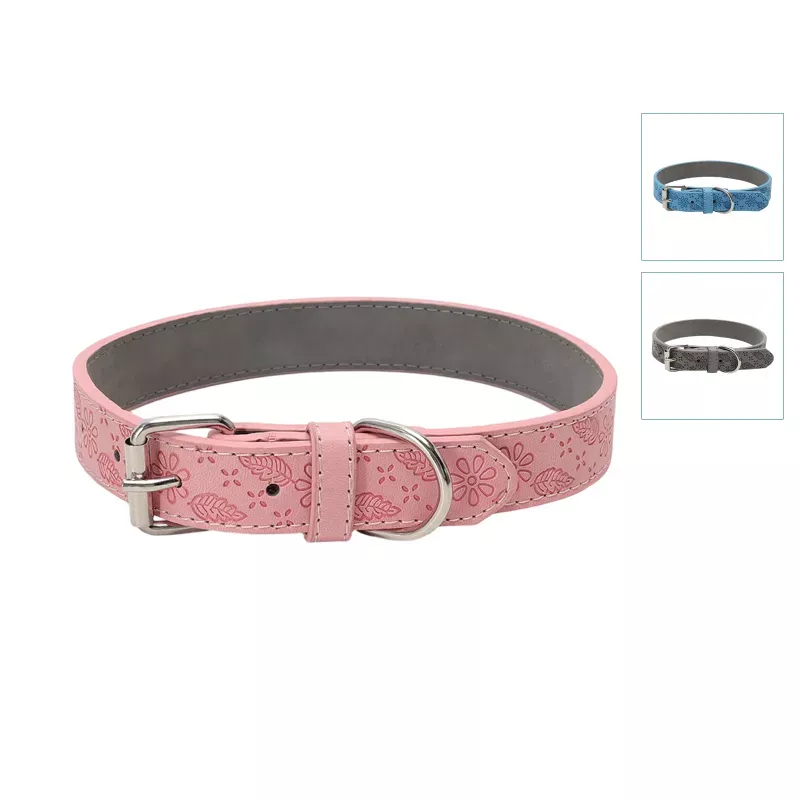 Obroża dla psa skórzana PU z tłoczonym wzorem liści rozmiar L 2x67cm - 8719138143634
