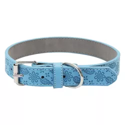 Obroża dla psa skórzana PU z tłoczonym wzorem liści rozmiar L 2.5x52cm - 8719138143641