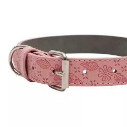 Obroża dla psa skórzana PU z tłoczonym wzorem liści rozmiar L 2.5x52cm - 8719138143641