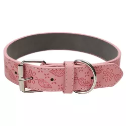 Obroża dla psa skórzana PU z tłoczonym wzorem liści rozmiar XL 3x60cm - 8719138143658