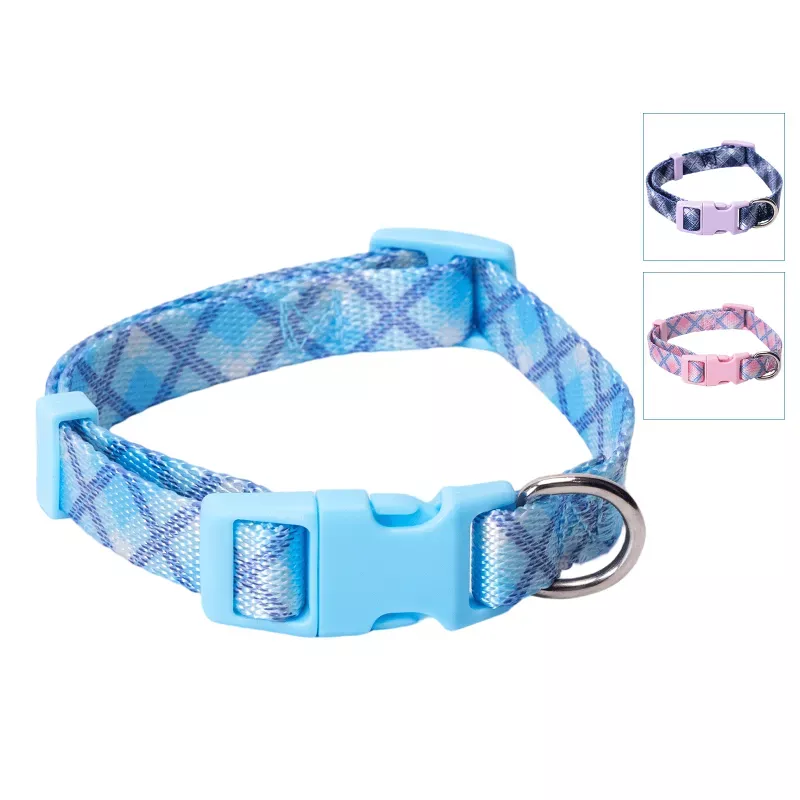 Obroża dla psa w elegancką kratkę rozmiar L 2.5x45-60cm z uchwytem - 8719138143689