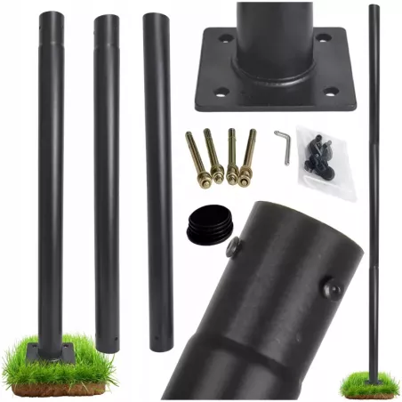 SŁUP OŚWIETLENIOWY MASZT DO LAMP 3M ULICZNYCH LATARNI 76mm OKRĄGŁY CZARNY-5904703028413