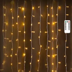 Biała kurtyna sople 3x3m LED 300 ciepłych lampek z pilotem na 5V z USB - 8433325385569