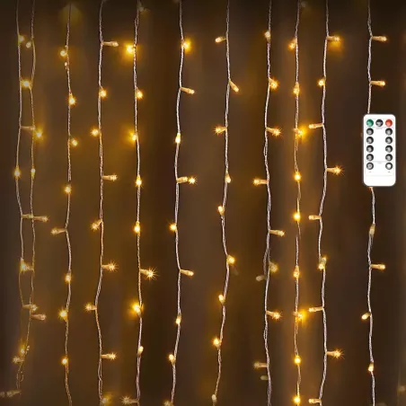 Biała kurtyna sople 3x3m LED 300 ciepłych lampek z pilotem na 5V z USB - 8433325385569