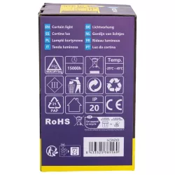 Biała kurtyna sople 3x3m LED 300 ciepłych lampek z pilotem na 5V z USB - 8433325385569