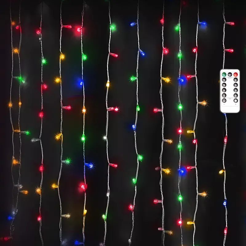 Kolorowa kurtyna sople 3x3m led RGBY serowarnie z pilota zasilane USB - 8433325385576