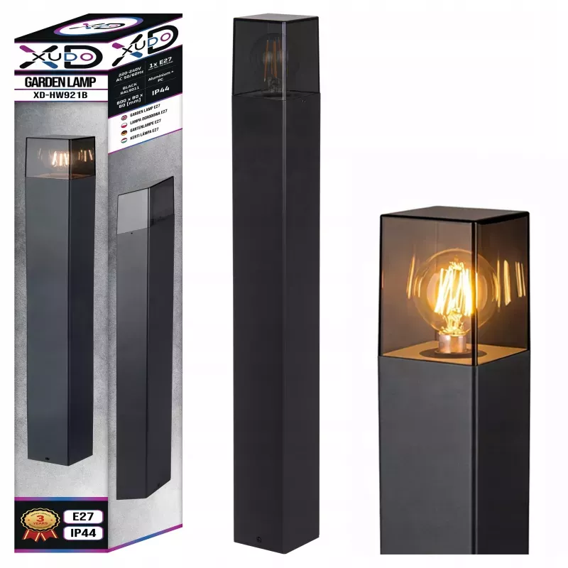 Lampa ogrodowa stojąca słupek zewnętrzny E27 80cm kwadratowa czarna-5904703008873