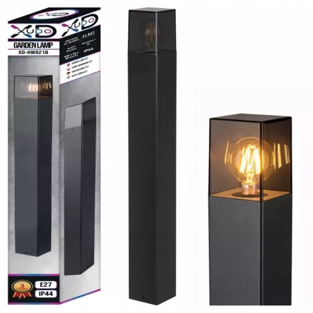 Lampa ogrodowa stojąca słupek zewnętrzny E27 80cm kwadratowa czarna-5904703008873