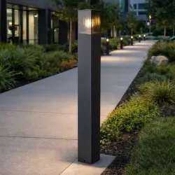 Lampa ogrodowa stojąca słupek zewnętrzny E27 80cm kwadratowa czarna-5904703008873
