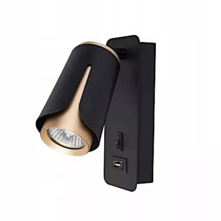 KINKIET RUCHOMY NA ŚCIANĘ DO CZYTANIA GU10 GNIAZDO USB LED CZARNO ZŁOTY-5904703011736