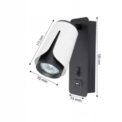 KINKIET do czytania ścienny lampa oprawa GU10 BIAŁY + czarny XUDO-5904703011743