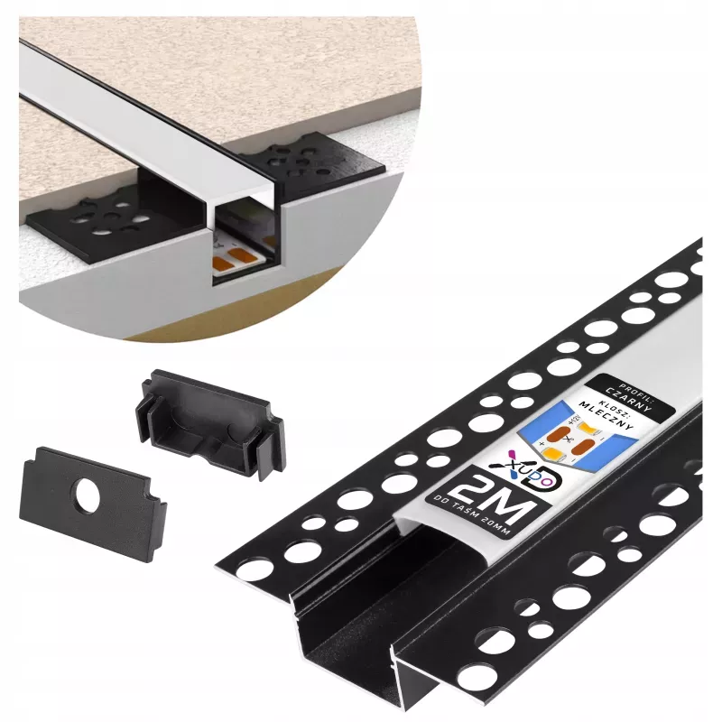 Profil Aluminiowy LED 2m Do Płyt GK Gipsowych 20mm Wpuszczany Regips klosz-5904703014546