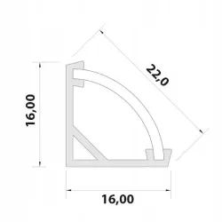 Profil narożny aluminiowy do oświetlenia LED 16 x 16mm długość 200 cm-5908263382435