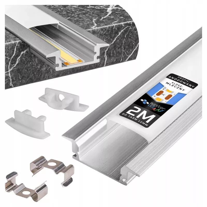 Profil Aluminiowy LED 2m wpuszczany Do Taśmy z Kloszem zaślepka uchwyt-5908263382459