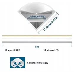 Profil LED aluminiowy natynkowy nawierzchniowy DO TAŚMY Z KLOSZEM 1m 11szt-5904703016038