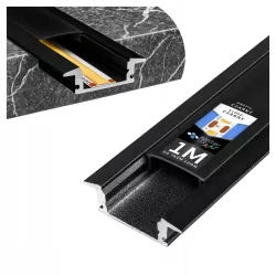 profil LED aluminiowy do TAŚMY Z KLOSZEM 1m wpuszczany czarny + klosz-5904703015994