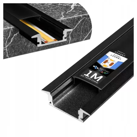profil LED aluminiowy do TAŚMY Z KLOSZEM 1m wpuszczany czarny + klosz-5904703015994