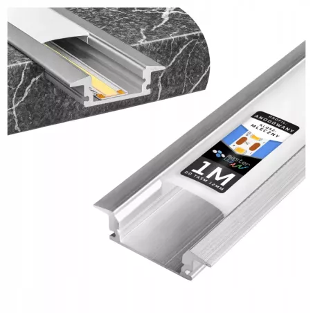 profil LED aluminiowy TAŚMY Z KLOSZEM 1m wpuszczany anodowany + klosz-5904703015987