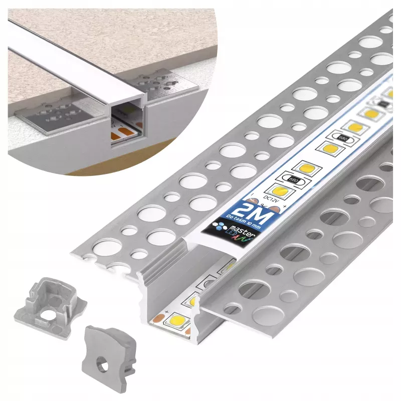 Profil Aluminiowy LED 2m Do Płyt GK Gipsowych 10mm Wpuszczany Regips klosz-5904703022145