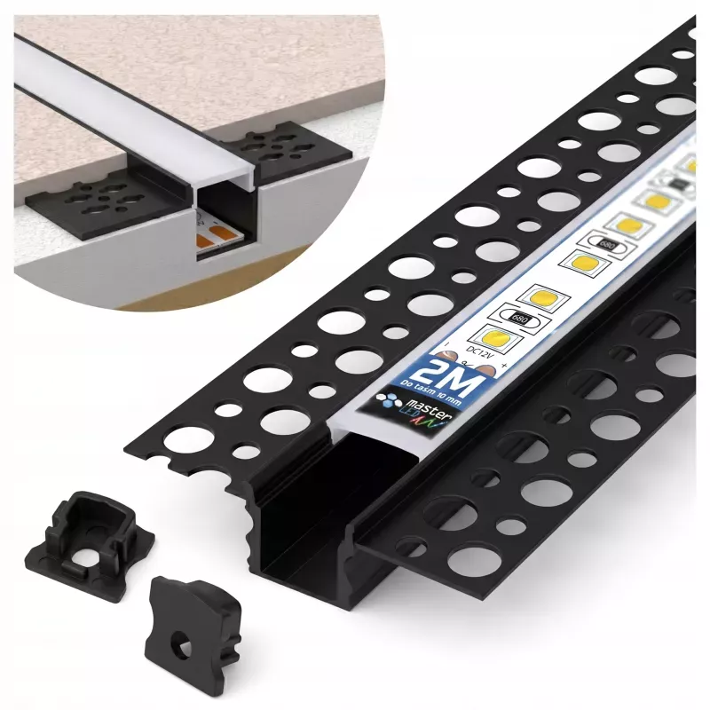 PROFIL LED aluminiowy WPUSZCZANY 10mm do GK płytek kafli glazur 2m + klosz-5904703022169