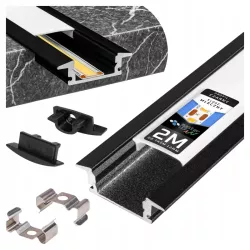 Profil Aluminiowy LED 2m wpuszczany Do Taśmy z Kloszem zaślepka uchwyt-5904703022428