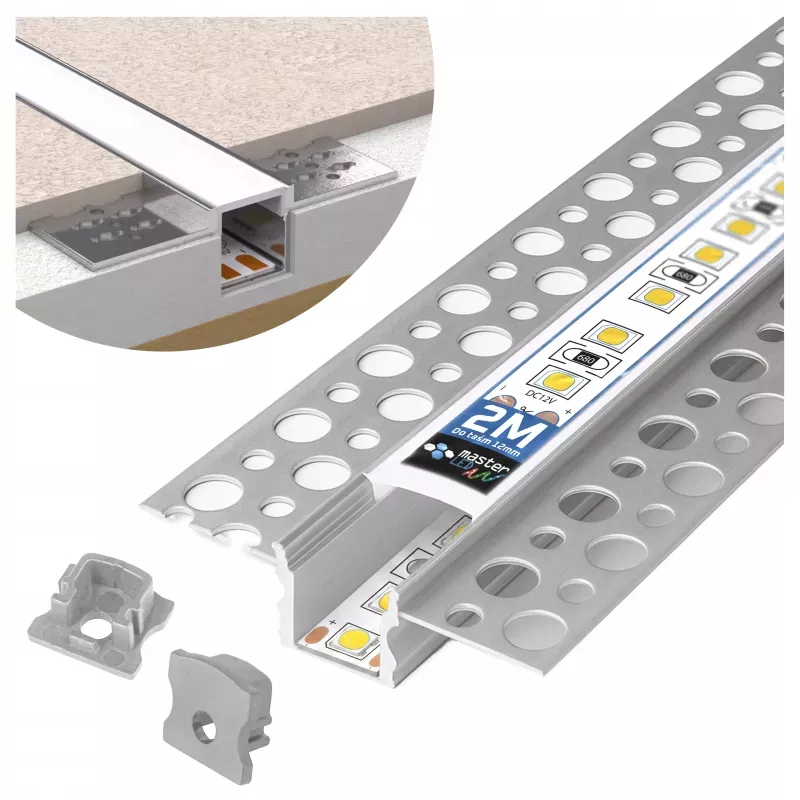 Profil Aluminiowy LED 2m Do Płyt GK Gipsowych 12mm Wpuszczany Regips klosz-5904703027355