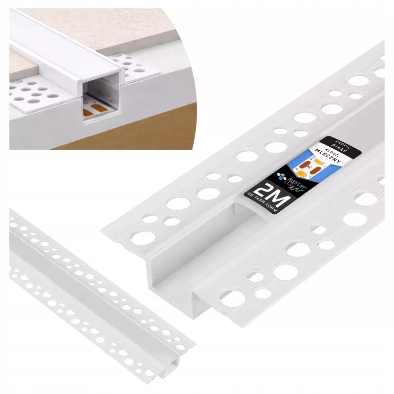 Profil LED PCV Do Płyt GK Gipsowych 12mm Wpuszczany Regips 2m klosz-5904703027904