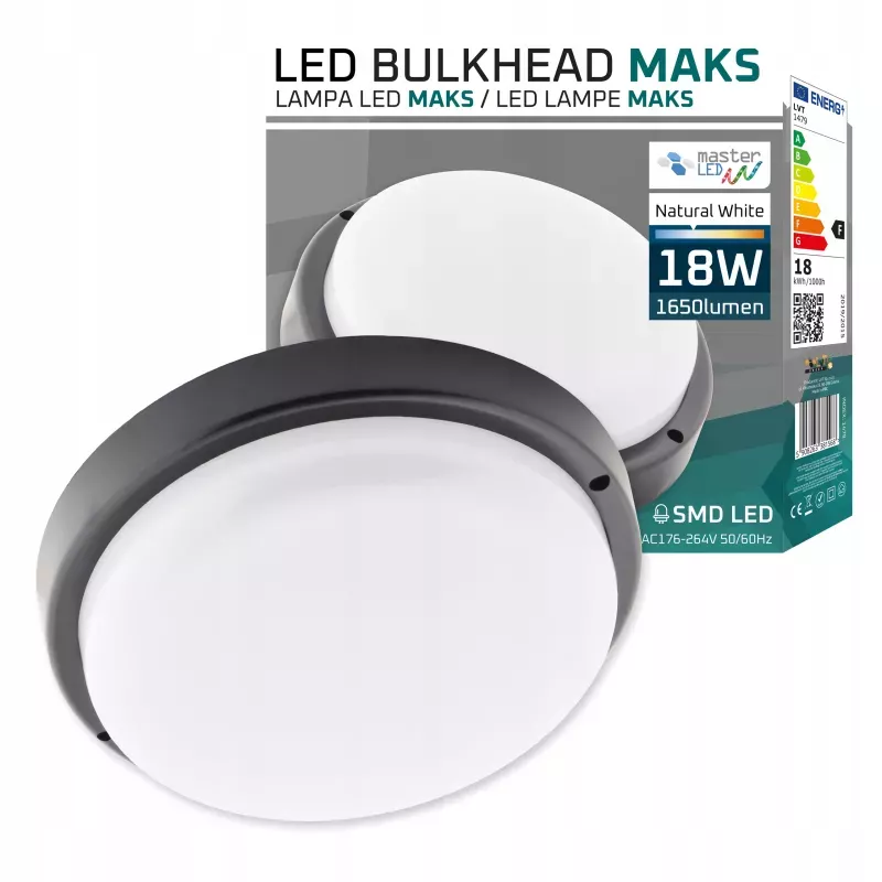 LAMPA sufitowa LED 18W OPRAWA ŚCIENNA PLAFON PANEL do piwnicy czarna-5904703002321