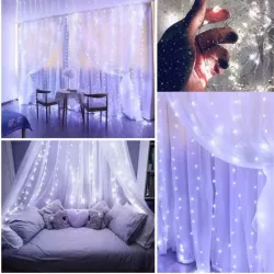 Kurtyna świetlna 300 LED BIAŁY ZIMNY Girlanda Lampki 6500K 3x3m USB +pilot-5904703002956